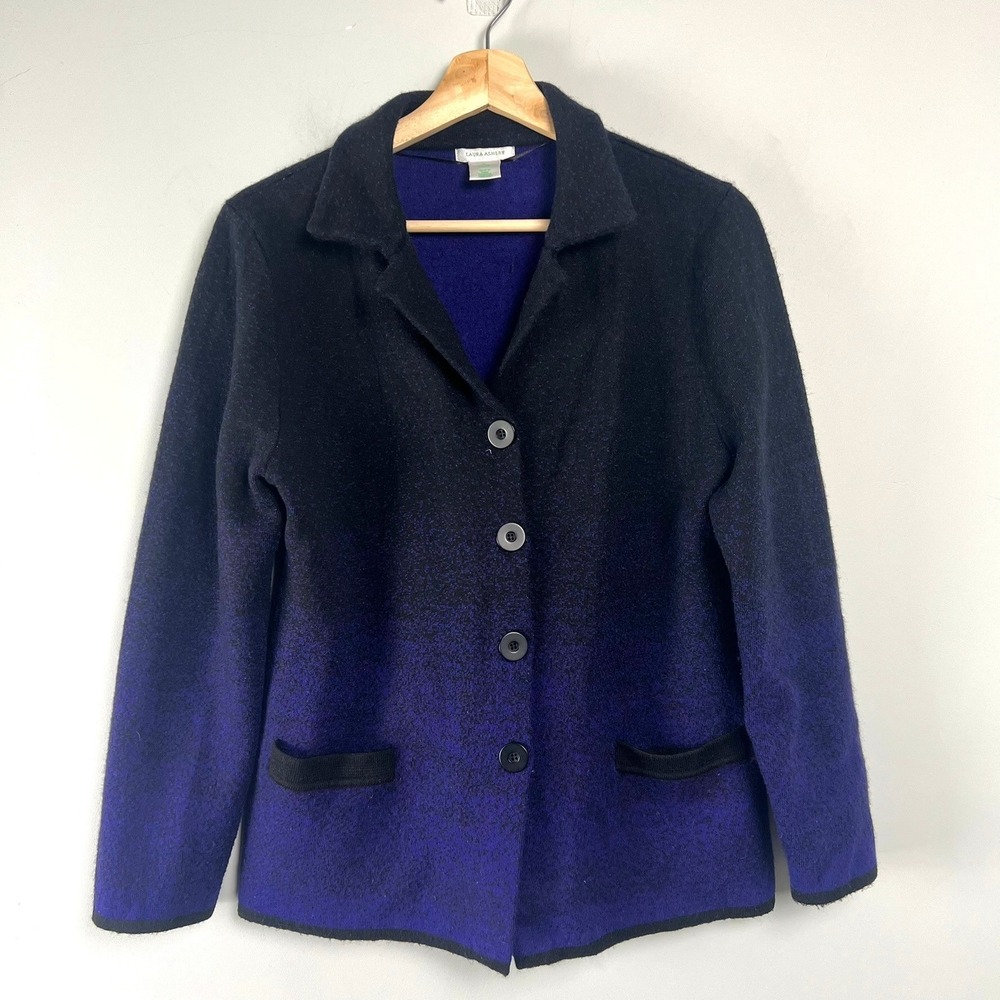Laura Ashley Purple Wool Blend Button Front Cardigan Sweater M Office Academia